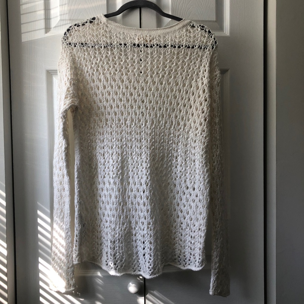 Hollister Womens Cream White Open Knit Crochet Sweater Long Sleeve Size M - Picture 2 of 9